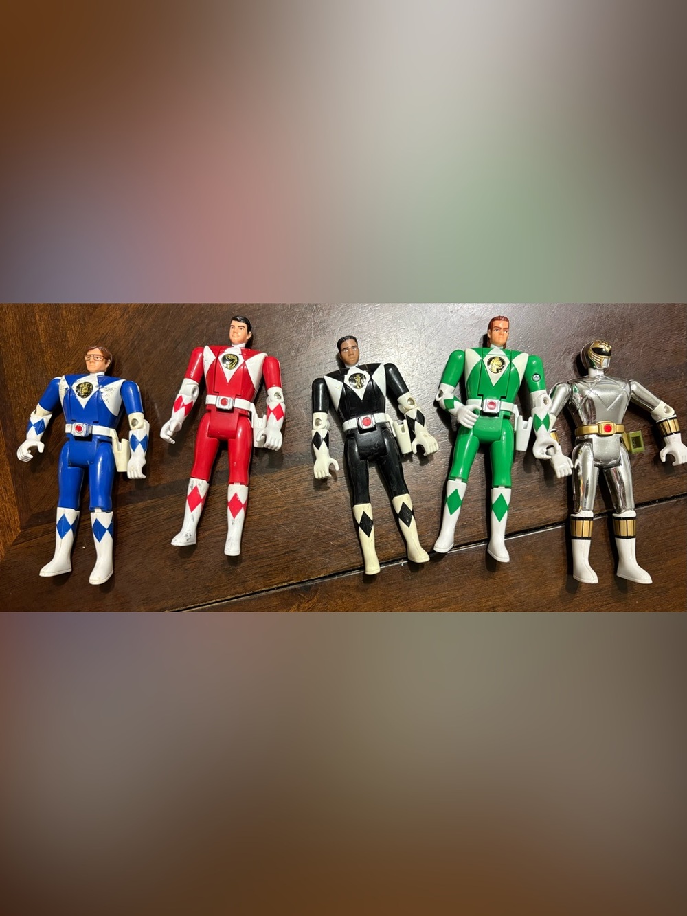 Vintage Power Ranger flip Action Figure Set - Blue, Red, Black, Green, Silver